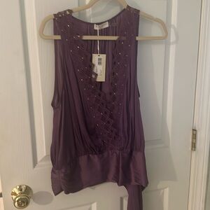 Ramy Brook Purple tie at waist top, Sz XL